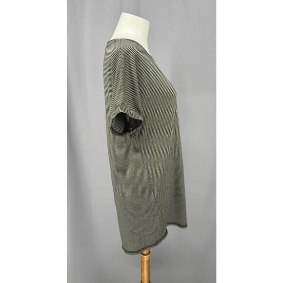 ModCloth Tunic Womens Medium Gray White Striped Short Sleeve Stretch Lagenlook - Picture 2 of 9